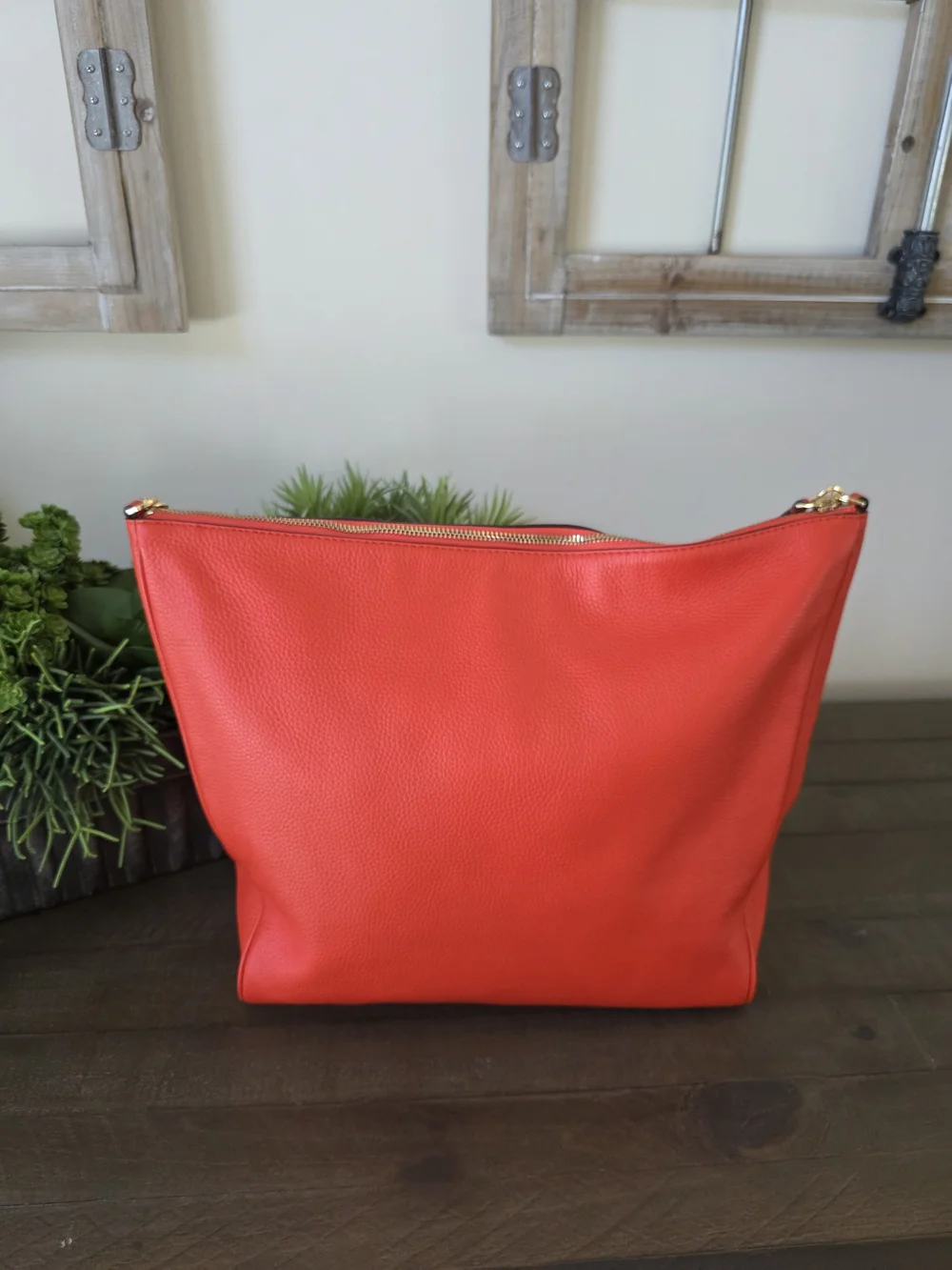 Tory Burch Carter Slouchy Hobo Poppy Red Pebbled Leather Chain Shoulder Bag